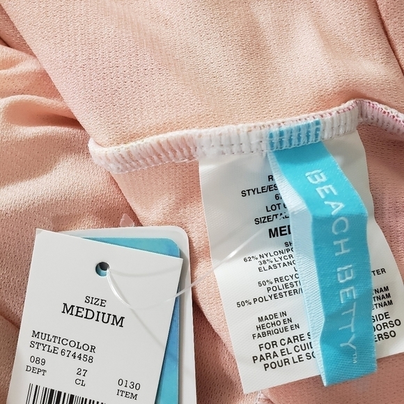 Beach Betty Pink Floral Front Tie One-Piece Sz M - Picture 5 of 5